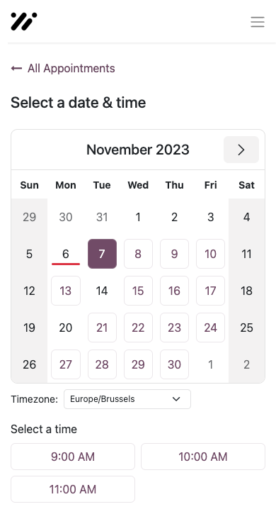 Website für Terminbuchung